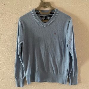 Tommy Hilfiger Pima Cotton Sweater Blue V-Neck Cozy Knit Logo Top Men’s X-Small